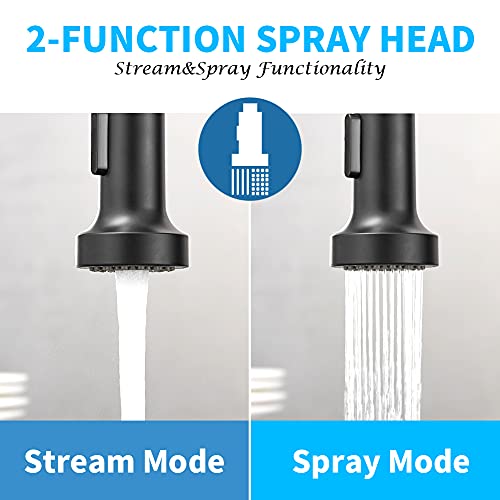 Black Kitchen Faucets, Hvnvn Kitchen Faucets With Pull Down Sprayer Solid Brass Matte Black Industrial Single Handle 1 Or 3 Hole Faucet For Farmhouse Camper Laundry Utility Bar Sinks #TOP2
