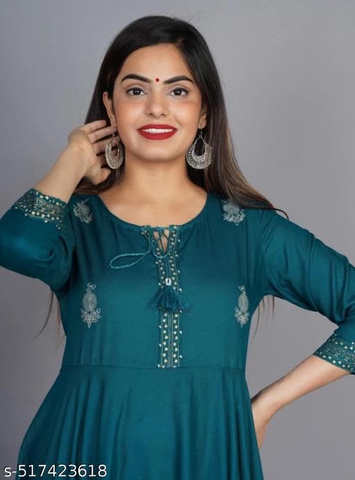 Image of Women's Printed Rayon Anarkali Kurti with 3 /4 Sleeves - Perfect for Festive, Party