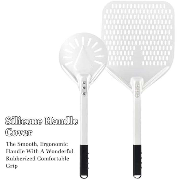 12 Inch + 7 Inch Perforated Pizza Peel Set, Pizza Turning Peel with Metal Handle, Pizza Spatula Paddle for Homemade Pizza Oven Accessories