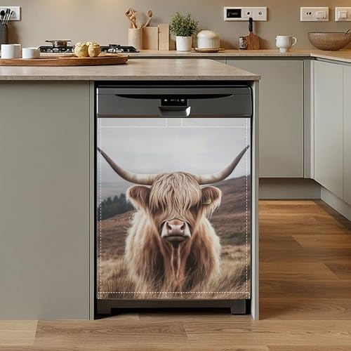 Highland Cow Dishwasher Magnet Cover 23x26 Inch