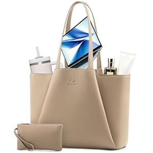 LOVEVOOK Laptop Bags for Women, 15.6 inch Handbags Tote Bags with Compartments, PU Leather Shoulder Work Bag Ladies Handbags with Purse for College Office Business Shopping, Sandy