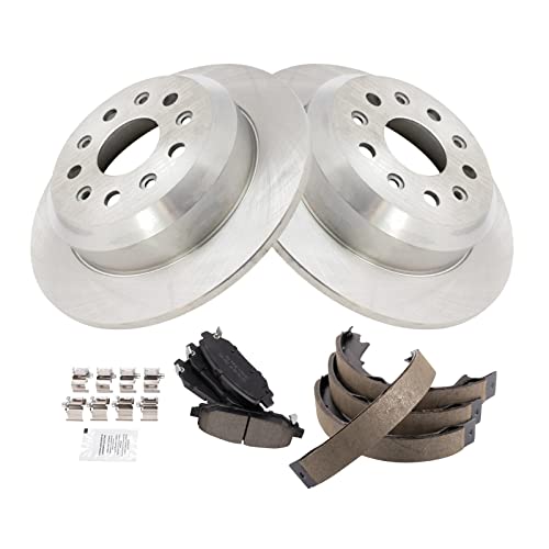 Image of TRQ Rear Brake Pad and Rotor Set Ceramic 328mm Rotors Parking Brake Shoe Compatible with 2018-2021 Jeep Wrangler