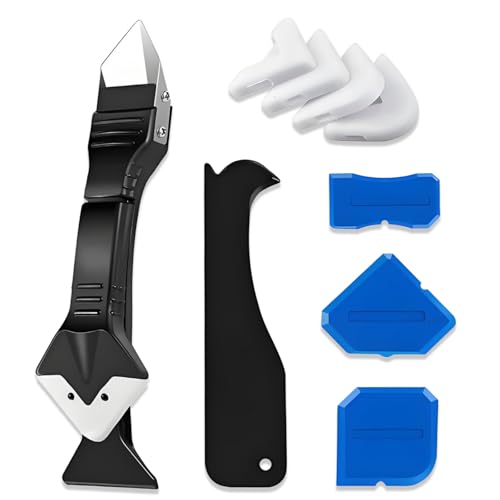 4-in-1 Caulking Tool with 5 Replaceable Silicone Pads – Silicone Remover Tool & Sealant Finishing Tool for Bathroom, Kitchen, Windows, Floor & Sink Joints – Professional Caulk Remover & Scraper Tool