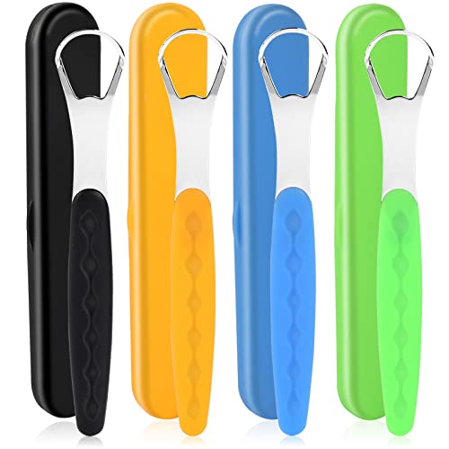 Mozeat Lens Metal Tongue Scraper,4 Pcs Stainless Steel Tongue Scrapers Tongue Cleaner Tongue Brush Set For Oral Care Fresh Breath #TOP21