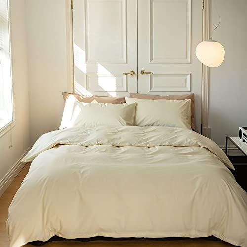 CLOTHKNOW Ivory Queen Comforter Set Cream White Bedding Comforter Sets Beige Bed Comforter Solid White Bedding Soft Ivory Bedding Blankets 3Pcs Light Beige Comforter Sets Queen