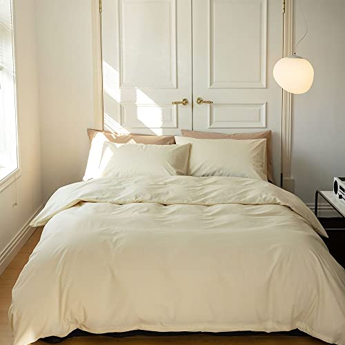 Clothknow Ivory Queen Comforter Set Cream White Bedding Comforter Sets Beige Bed Comforter Solid White Bedding Soft Ivory Bedding Blankets 3Pcs Light Beige Comforter Sets Queen #TOP24