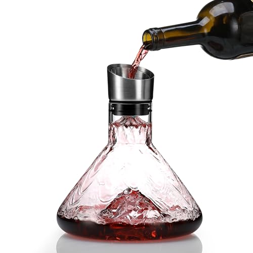 Iceberg Wine Decanter,Red Wine Carafe with Built-in-Aerator,Wine Aerator,Wine Gifts for Christmas,Stainless Steel Pourer Lid,Filter,100% Hand Blown Lead-Free Crystal Glass