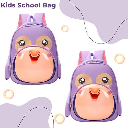 Image of Bembika School Bag The Perfect Children Backpack and School Bags for Kids Compact Stylish Backpack for Kids Exceptional-Quality Kids Kindergarten Backpack and Travel Backpack- (Penguin|Purple)