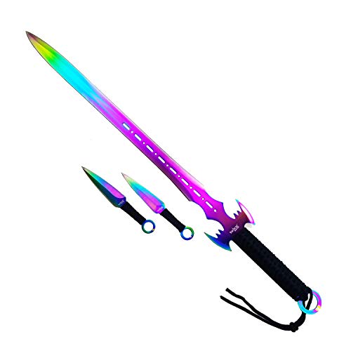 MM OUTDOOR 27" Bat Style Fixed Blade Machete Set. for Collection, Gift, Camping: Cut Ropes Branches and Open Boxes (Rainbow)