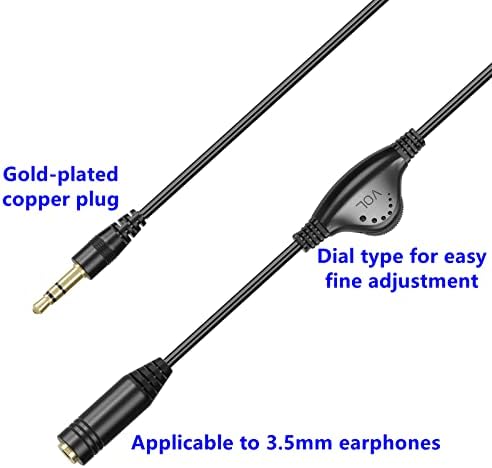 PChero Stereo Audio Extension Cable, 1pcs 3.5mm Male to Female Headphone Extension Cable with Volume Control for Phone Laptop Computer, Speaker - 30cm