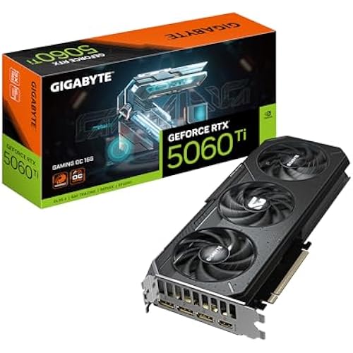 GIGABYTE GeForce RTX 5060 Ti Gaming OC 16G Graphics Card, by NVIDIA,16GB 128-bit GDDR7, PCIe 5.0, WINDFORCE Cooling System,DisplayPort & HDMI - Video Output Interface,GV-N506TGAMING OC-16GD Video Card