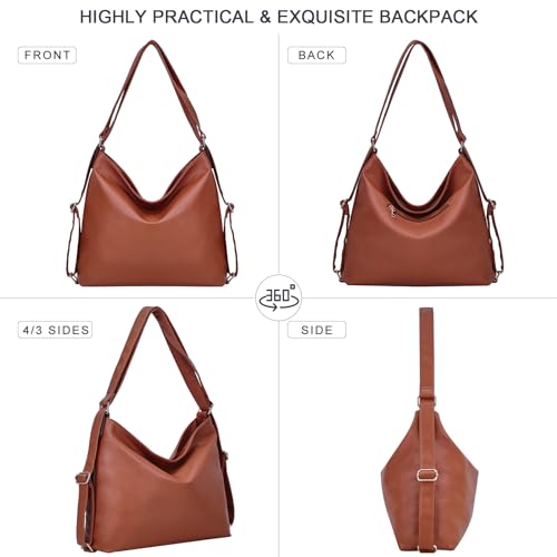 ARNTY Rucksack Damen Handtasche 2 in 1, Elegant Schultertasche für Arbeit, Reisen, Ausflug (Braun)