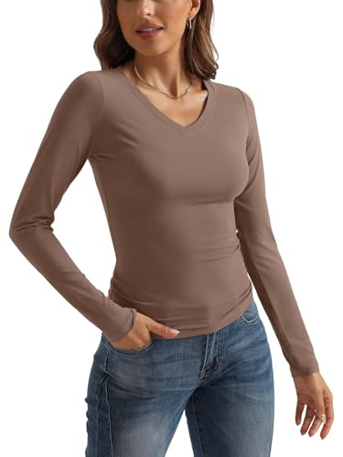 SUNBS 3 Pack Long Sleeve Shirts for Women Fall Fashion Outfits V Neck 2025 Basic Going Out Crop Tops Y2K Compression Clothes2