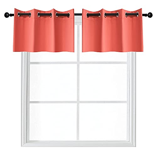 Ygo Coral Blackout Valance For Small Window - Grommet Top Window Treatment Blackout Panels Drapes For Bedroom (2 Pcs W 52 X L 18) #TOP1