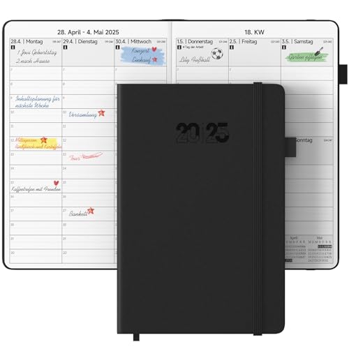 JAYSOO® Agenda 2025, planeador semanal de 21 x 14,5 cm, agenda diária e horário, 12 meses, capa dura (janeiro a dezembro de 2025) para trabalho, aprendizagem e plano familiar, cor preta