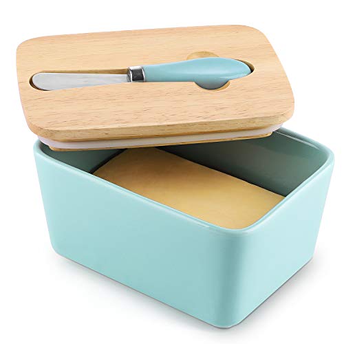 DOWAN Ceramic Butter Dish with Lid - Large Butter Container with Knife, Covered