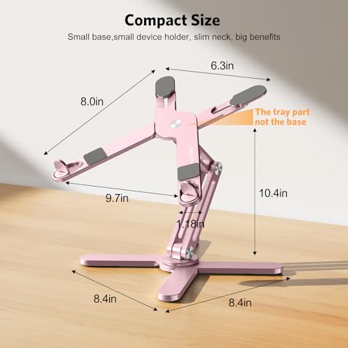 Image of OMOTON 360 Rotating Laptop Stand Riser for Desk, Ergonomic Foldable Computer Stand Adjustable Height Angles for Collaborative Work, Easy Storage Fit Macbooks,All Laptops up to 16 inches, Pink