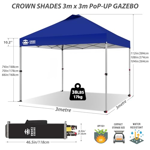 Pop Up Gazebo 3m x 3m, Center Lock One Push Instant Pop Up Outdoor Canopy Tent, Heavy Duty Gazebo with Carry Bag, Bonus 8 Stakes and 4 Ropes, Navy Blue - Image 3