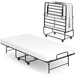 RELAX4LIFE Folding Bed with 10cm Thick Memory Foam Mattress, Portable Rollaway Guest Bed with 4 Wheels, Metal Frame Single Fold up Sleeper Bed for Home Office Camping