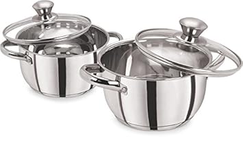 Pristine Tri Ply Induction Compatible Stainless Steel Sandwich Base Cookware/Casserole Set 16cm & 18cm, Capacity-1.7L & 2.25L (4Piece, Silver)
