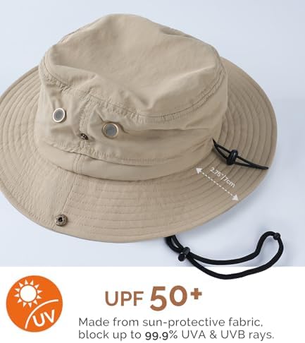 Hat Hut Mens Waterproof Bucket Rain Hat, UPF50+ Sun Hat, Wide Brim, Packable, All-Weather Outdoor Hiking Fishing Hats (CA/US, Alpha, One Size, Khaki) - 1