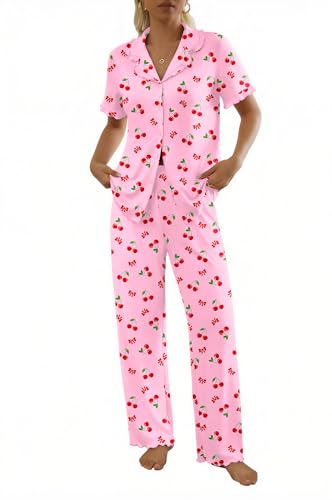 Womens Pajama Sets Short Sleeve Printed PJs Button Down Sleepwear - image 2
