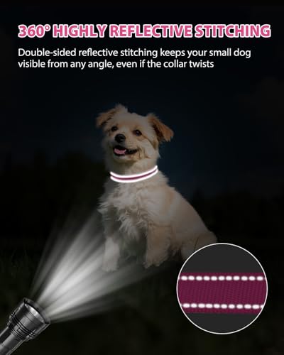 Joytale Dog Collars for Small Dogs, Feather-Light Double-Sided Reflective Nylon Collar for Night Safety, Adjustable Quick-Release for Growing Puppies, Hotpink, S (5/8" Width) - Image 6