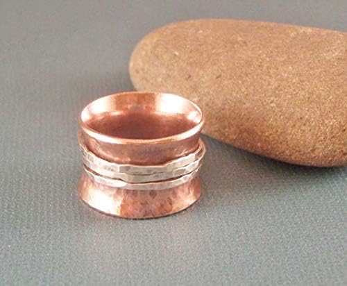 Vista 4 de Glitter Box Exports 925 Sterling Copper & Silver Spinner Fidget ring For Women High Polish Silver Point Ring