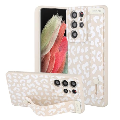 OOK Case for Samsung Galaxy S21 Ultra with Finger Strap White Leopard