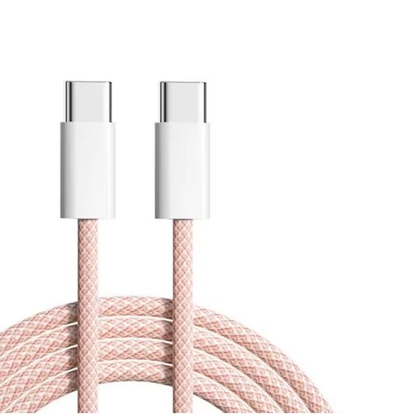 Image of Original USB-C to C Type Braided 1M Fast Charging Cable Compatible for iPhone 16 /16 Pro /Max /15 /15 Pro /Max /Samsung Galaxy S24 /S23 /S22 /S21 /iPad & More-Pack Of 1 Pink