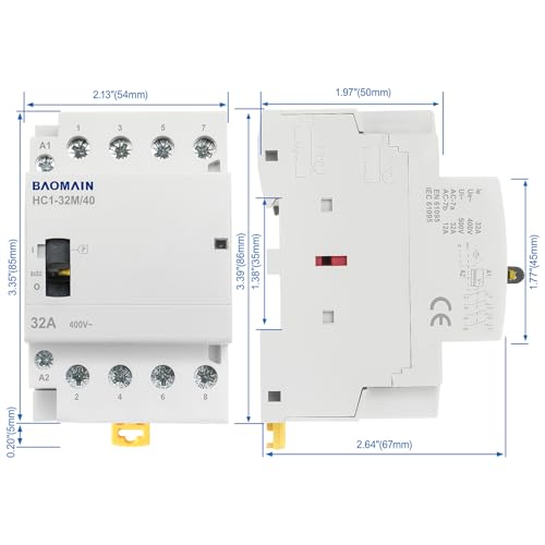 BAOMAIN 110V 4-Pole 32A Manual/Auto AC Contactor, 4NO, DIN Rail Mount miniatura 3