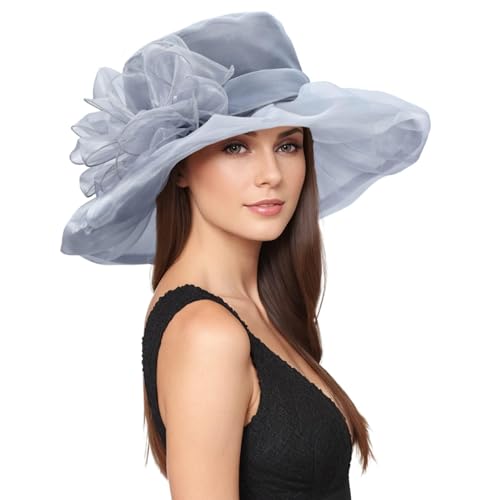 Zando Ken-Tucky Hats Derby for Women 2025 Fashionable Church Organza Victorian Hat Fancy Tea Party Wedding Fascinator Hats for Women Funeral Sun Hat Grey One Size