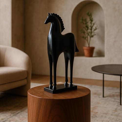 Image of Xtore Elegant Black Horse Figurine | Modern Minimalist Home,Office Decor | Sleek Resin Sculpture | Contemporary Home Accent