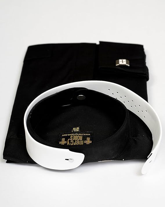 Mens Long Sleeve French Cuff Roman Pontiff Full Collar Shirt (Black)