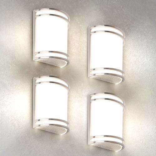 Image of ASD Indoor LED Wall Sconce Lights - 8 Inch 15W Brushed Nickel Modern LED Wall Sconces Hardwired - ETL Dimmable 3000K 4000K 5000K Adjustable Sconce Light Fixture for Bedroom, Hallway, 4 Pack