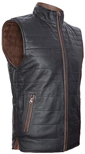 Mens Black Brown Reversible Leather Puffer Body Warmer Padded Waistcoat Gilet2