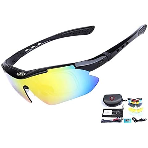 Baselay Polarized Sports Sunglasses Sun Glasses UV400 With 5 Interchangeable Lenes for Men Women Cycling Running Driving Fishing Golf Baseball Goggles (Black) Cover