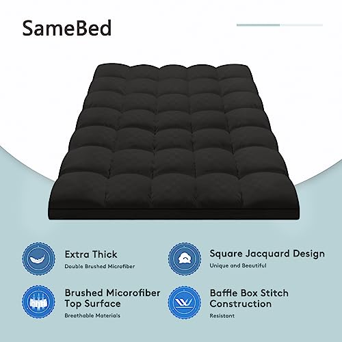 SameBed Mattress Topper Queen,Extra Thick Mattress Pad Cover for Back Pain,Cooling Mattress Protector with 8-21 Inch Deep Pocket,Overfilled Down Alternative Filling,Black