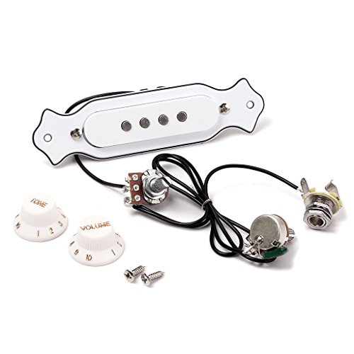 Prewired 4 String Electric Guitar Cigar Box Soundhole Pickup Volume Tone White #TOP9