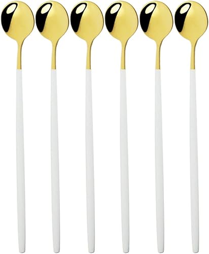 Gugrida Cuchara de bar, palitos de mezcla, 6 cucharas de café pequeñas de acero inoxidable de 8.26 pulgadas, cuchara mezcladora de cóctel, agitador