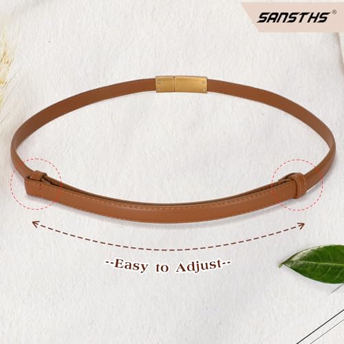 SANSTHS 2 Pack Thin Ladies Waist Belt for Dresses Jeans Pants, Skinny Womens Belt with Antique Gold Buckle