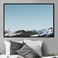 Framed Canvas Wall Art Snow Mountain Cool Expressive Farmhouse/Country Landscape Mountain Top Multicolor Photography Portrait Realism - 16x24 inches