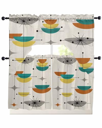 Xiidiekbish Bohemian Swag Kitchen Curtains Valance and Tier Set, Turquoise