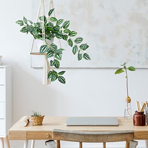 Retrowavy Fake Potted Plants,15.2 Inch Artificial Hanging Plants In Pot, Faux Peperomia Watermelon Plants Bushes For Office Home Bedroom Living Room Shelf Indoor Outdoor (White, 4 Pcs) #TOP3