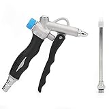 【Ajustable】 La pistola de soplado de polvo neumática ajustable con plumero de aire industrial tiene un diseño de mango ergonómico, la boquilla de flujo de aire ajustable le permite controlar el flujo de aire según sea necesario, otras 2 extensiones de flujo de aire de acero y cobre con punta protectora de goma, fácil de alcanzar áreas estrechas y asegúrese la seguridad de áreas delicadas o sensibles le brindará una sensación de agarre cómoda, el diseño del cuerpo de la máquina es compacto y fáci