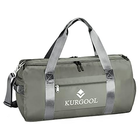 KURGOOL Travel Duffle Bag Sports Gym Bag for Men Women Shoulder Weekend Getaway Overnight Bags with Shoe and Wet Clothes Compartments, Green, L Cover