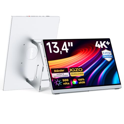 Intehill 4K Tragbarer Monitor 13 4 Zoll UHD 500 nits IGZO-Panel 16:10 3840x2400 Dual-USB-C & HDMI leichtes Aluminiumgehäuse nur 680g mit Standfuß - U13ZC