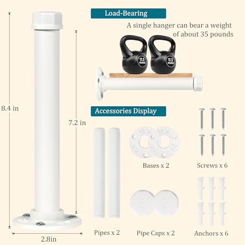 Cast Iron Wall Mounted Clothes Rack, Heavy Duty Industrial Pipe Clothing Rack for Hanging Clothes, Garment Racks for Wardrobe Organizers and Storage, DIY Closet Rods Closet Bar (White 2 Pack, 8 in) by Cazzon - Used condition - Image 2