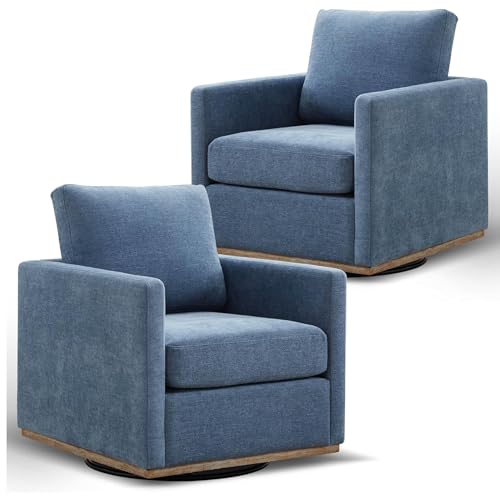 AZSJML Swivel Accent Chair Set of 2, 360 Degree Square Swivel Chair for Living Room, Mid Century Modern Upholstered Barrel Chair,Comfy Sofa Armchairs for Bedroom,Nursery,Chenille, Blue