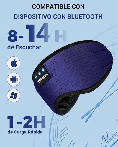 Miniatura 6 de Tpfocus Antifaz Para Dormir Auriculares Bluetooth Diadema, Auriculares Inalámbricos Para Dormir De Lado,Oficina, Viajes Aéreos, 3d Live Sound Para Rv, Asmr, Juegos Y Música 360,Regalos Únicos Azul